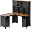 Coffee Brown L-Shaped Computer Desk with Storage Shelves F8108