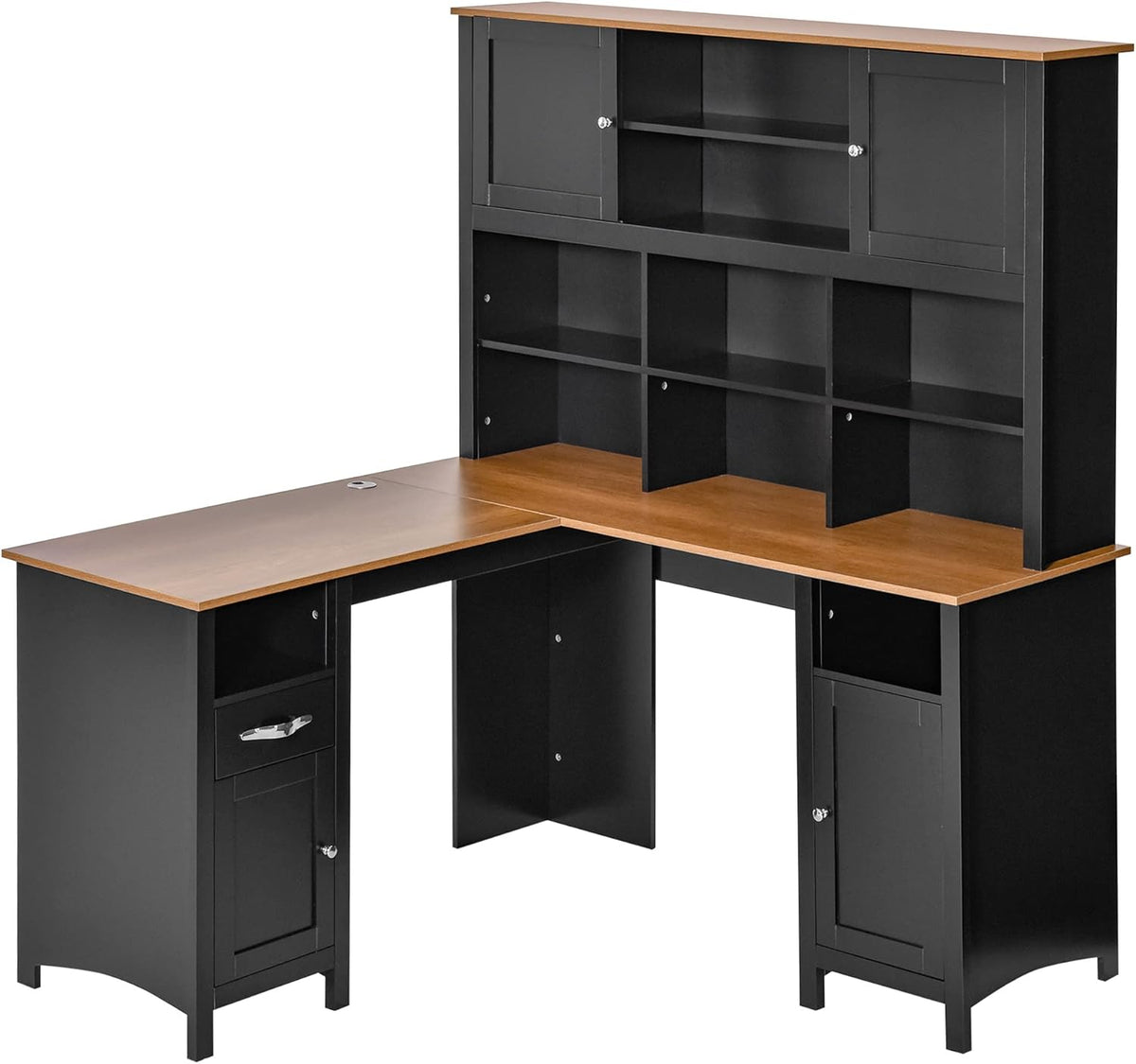 Coffee Brown L-Shaped Computer Desk with Storage Shelves F8108