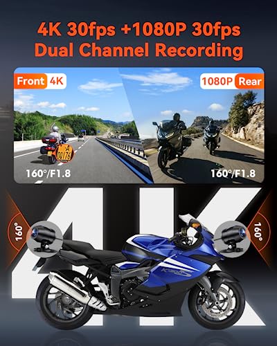 Motorcycle 4K Dash Cam Front and Rear, IP67 Waterproof, GPS Wi-Fi Z60960
