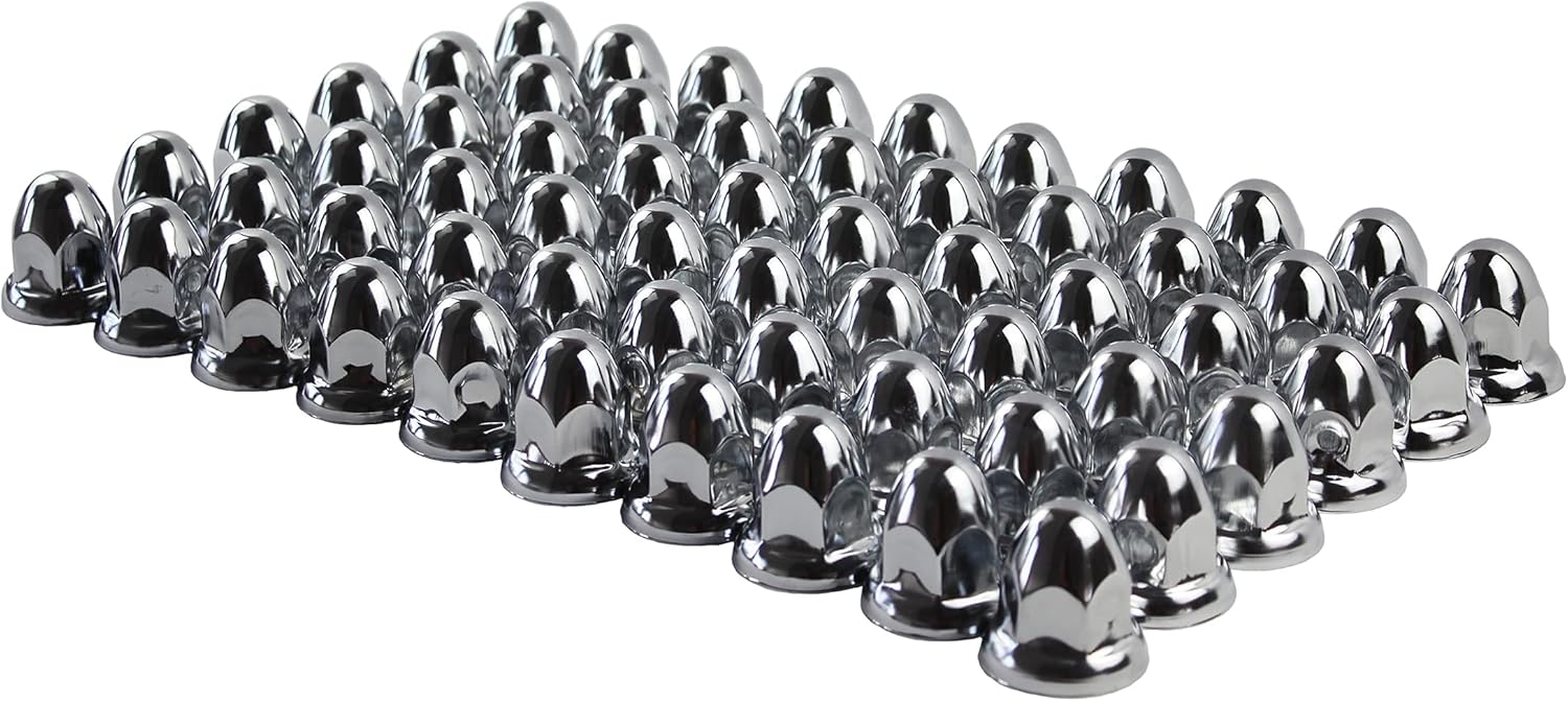 Chrome Steel 33mm Push-on Bullet Flanged Lug Nut Covers Pack of 60 V1279