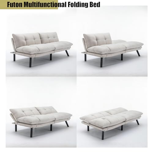 Linen Futon Sofa Bed, Convertible Folding Couch, Double Loveseat Bed (Linen Dark Gray) M33944