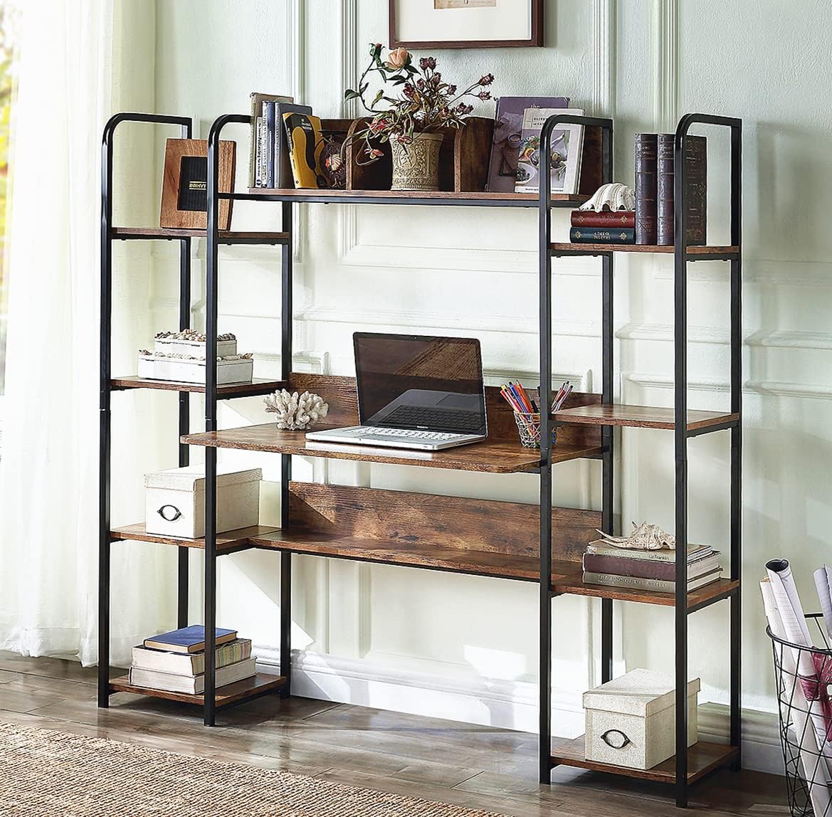 Computer Desk with Storage Shelves, 4 Tiers Bookshelf, Writing Table F23047