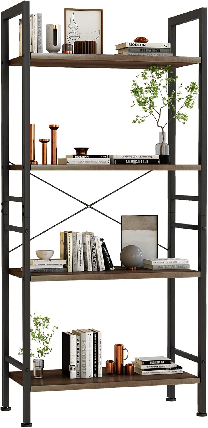 Computer Desk with Storage Shelves, 4 Tiers Bookshelf, Writing Table F23047