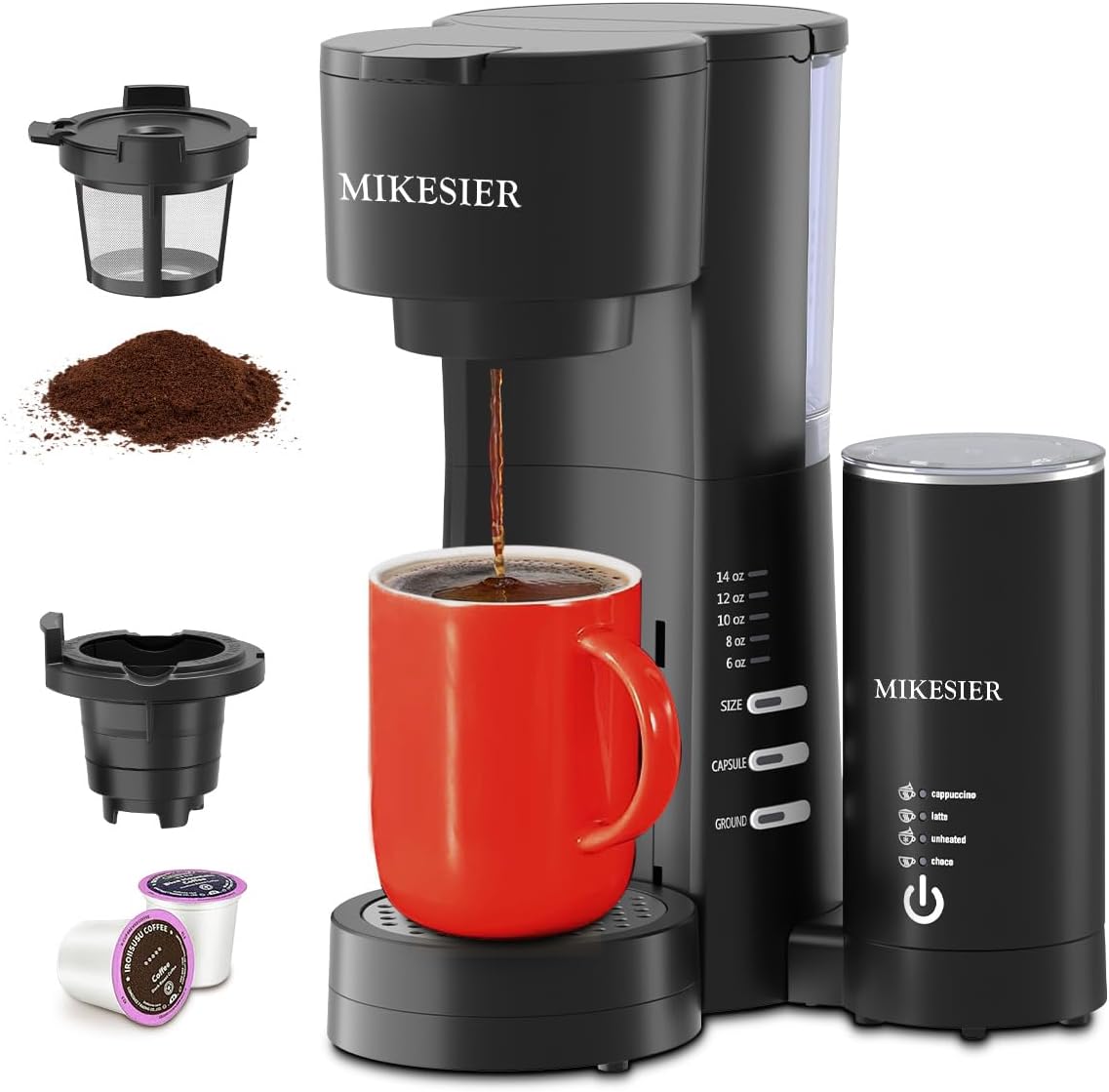 Single Serve Coffee Maker with Milk Frother, 28oz Removable Water Tank K3170