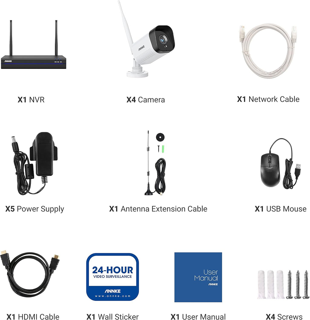 3MP Wireless Security Camera System, 8 Channel 5MP WiFi NVR with 4Pcs 3MP Weatherproof IP Cameras K634