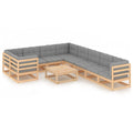10 Piece Patio Lounge Set with Gray Cushion Pinewood Sectional Outdoor Furniture Set V99010