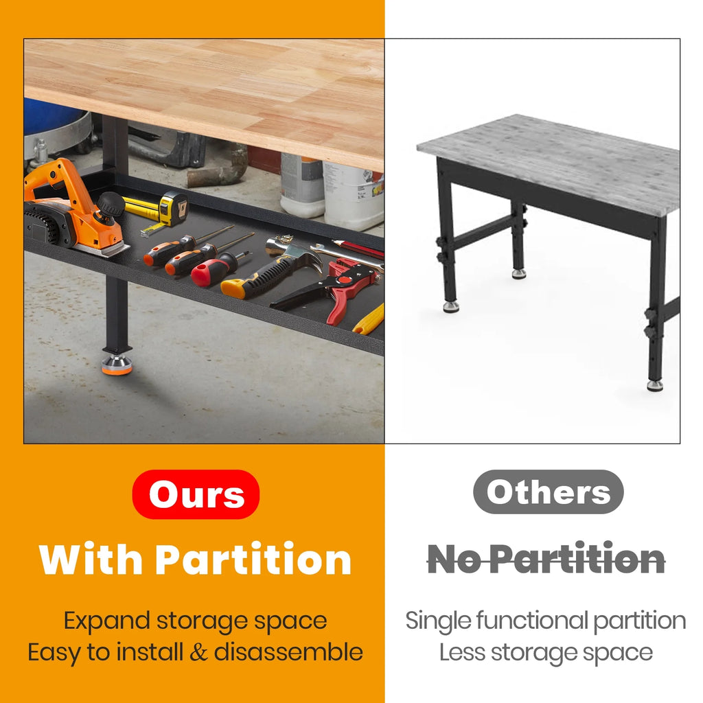 48" Adjustable Heavy-Duty Workbench with Rubber Wood Top C508