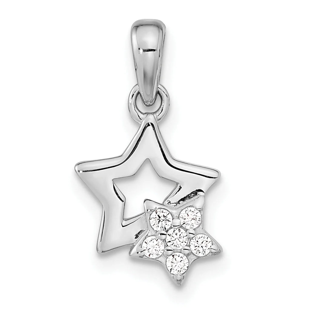 Sterling Silver Rhodium-Plated CZ Star Charm Pendant with Cable Chain Necklace 18'' V895