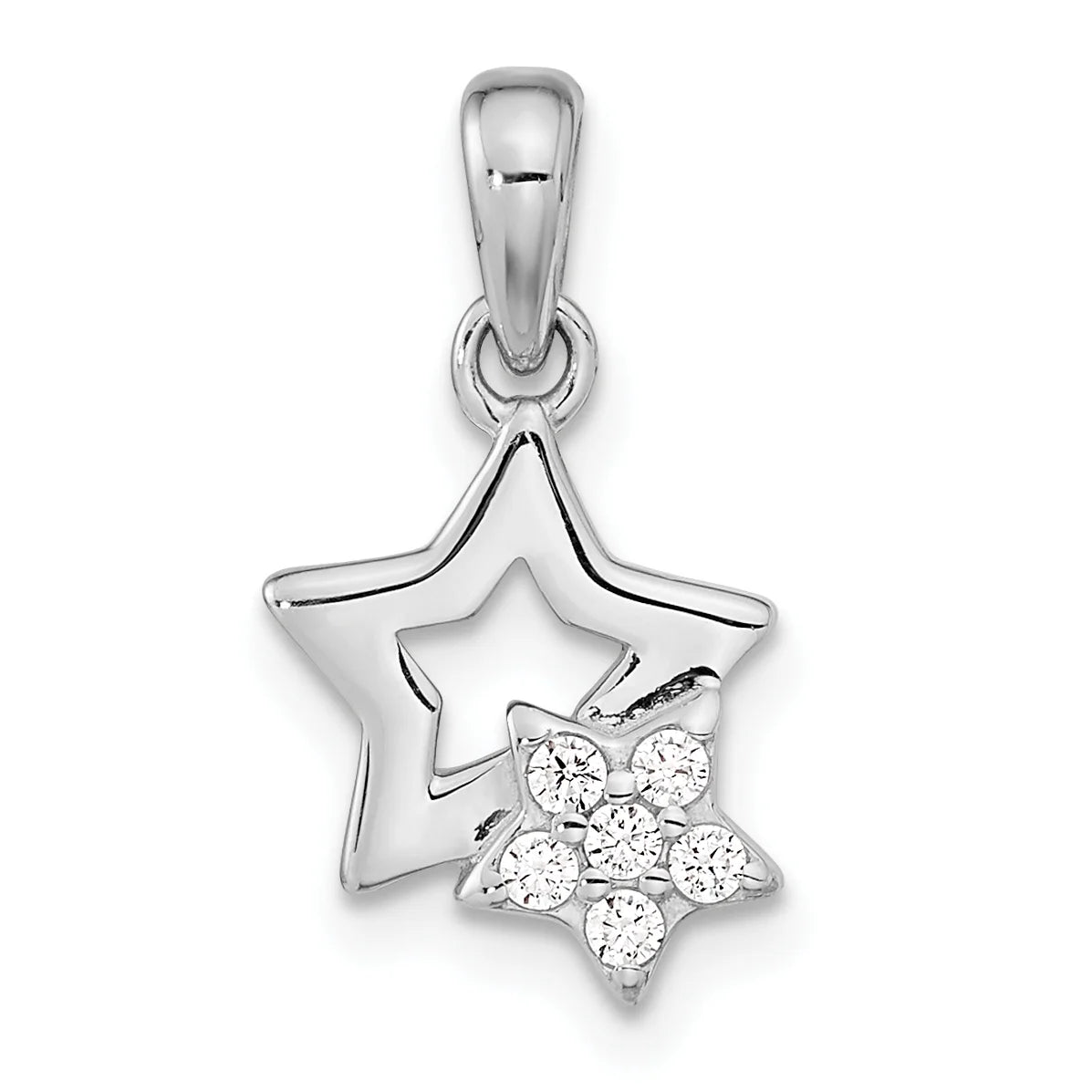 Sterling Silver Rhodium-Plated CZ Star Charm Pendant with Cable Chain Necklace 18'' V895