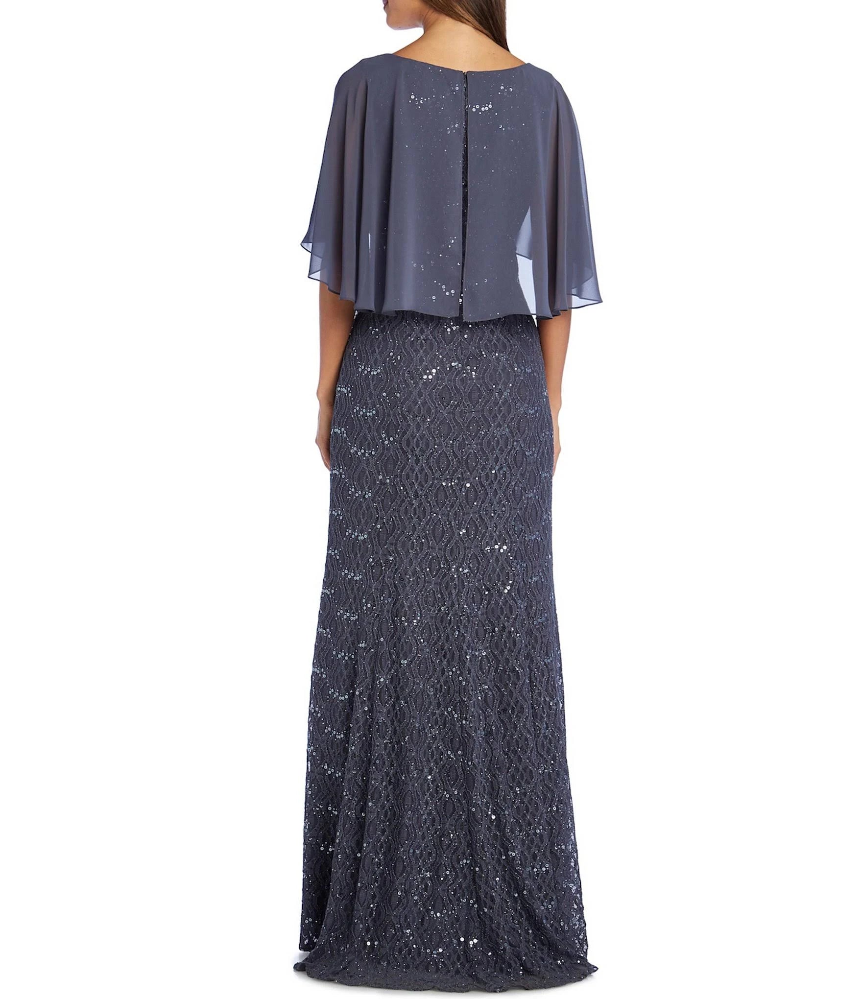 Black Embellished Lace Capelet Gown L147