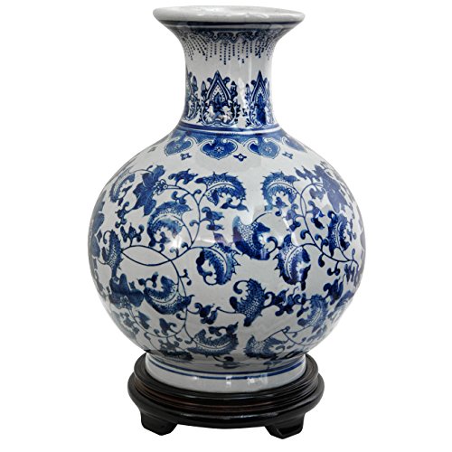 12" Floral Blue & White Porcelain Vase A311443