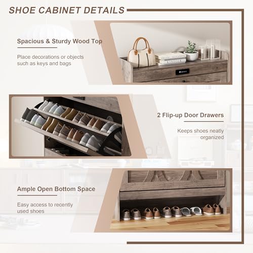 Rustic White Shoe Storage Cabinet with 2 Flip Drawers E75450