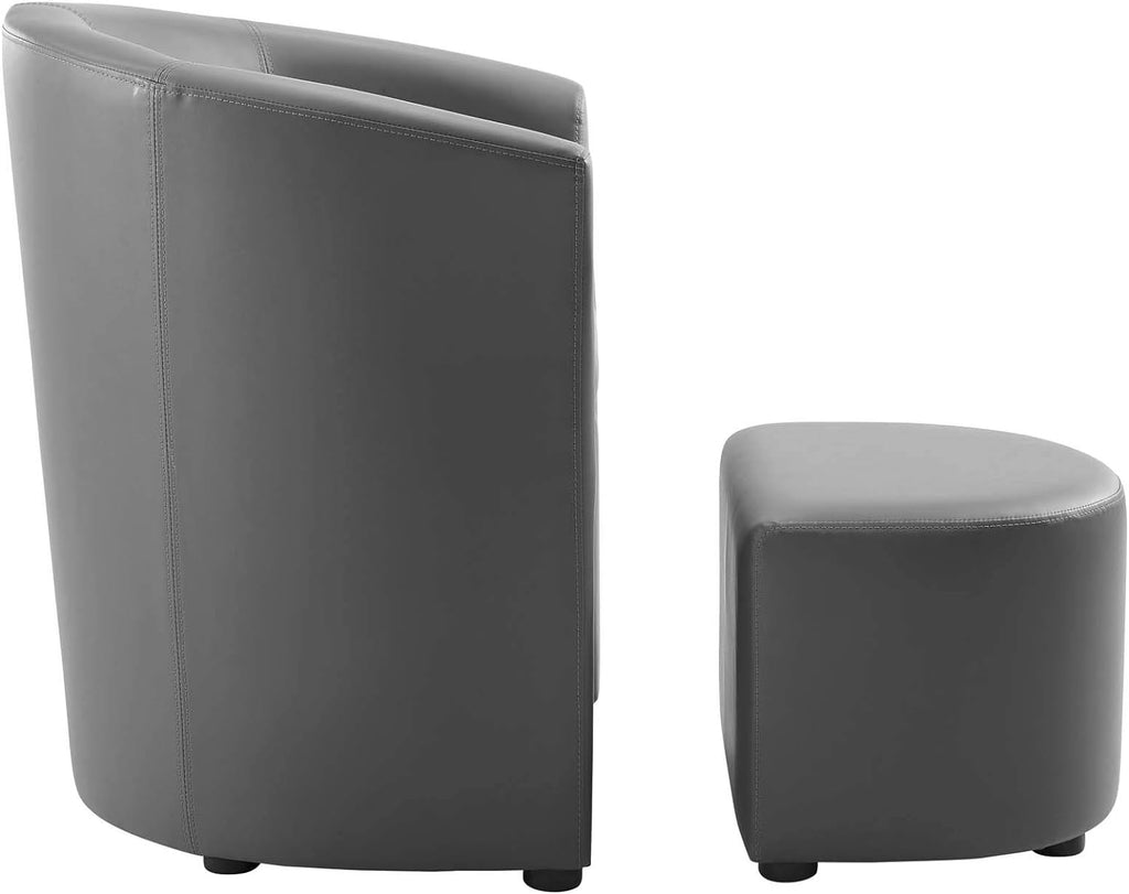 Gray Faux Leather Armchair And Ottoman Set E8685
