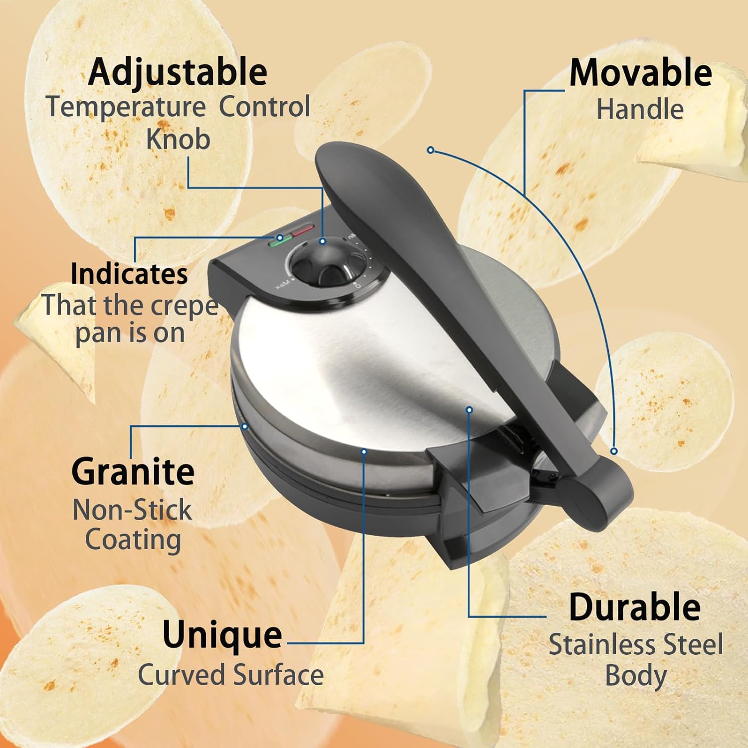 8 Inch Stainless Steel Non-Stick Electric Tortilla Maker V86966