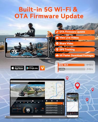 Motorcycle 4K Dash Cam Front and Rear, IP67 Waterproof, GPS Wi-Fi Z60960