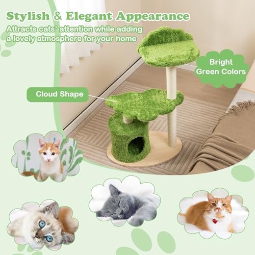 Multi-level Modern Wood Cat Tree with Sisal Scratching Posts A254
