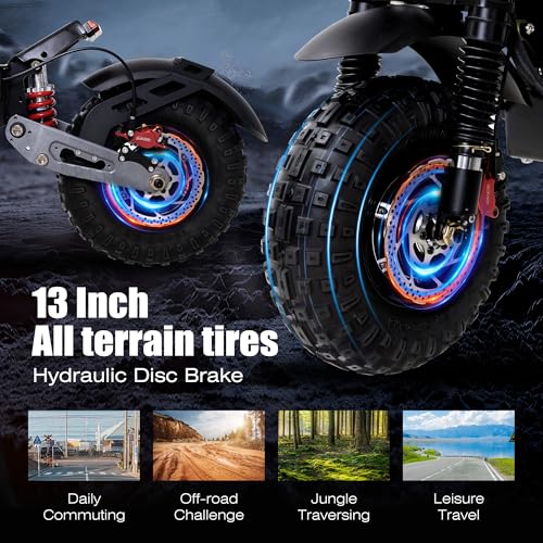 Electric Scooter 7000W Brushless Motor 60V 33Ah Li-Ion Battery 13" All Terrain Tires Full Suspension Adjustable Handlebar Height with Seat I10592