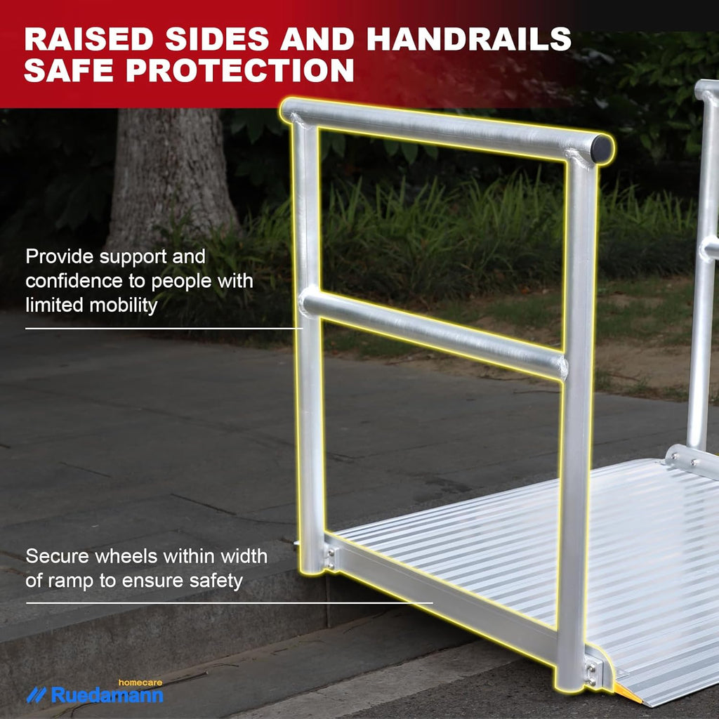 Aluminum Wheelchair Ramp with Handrails, 600 Lbs Capacity, Non-Slip U3504