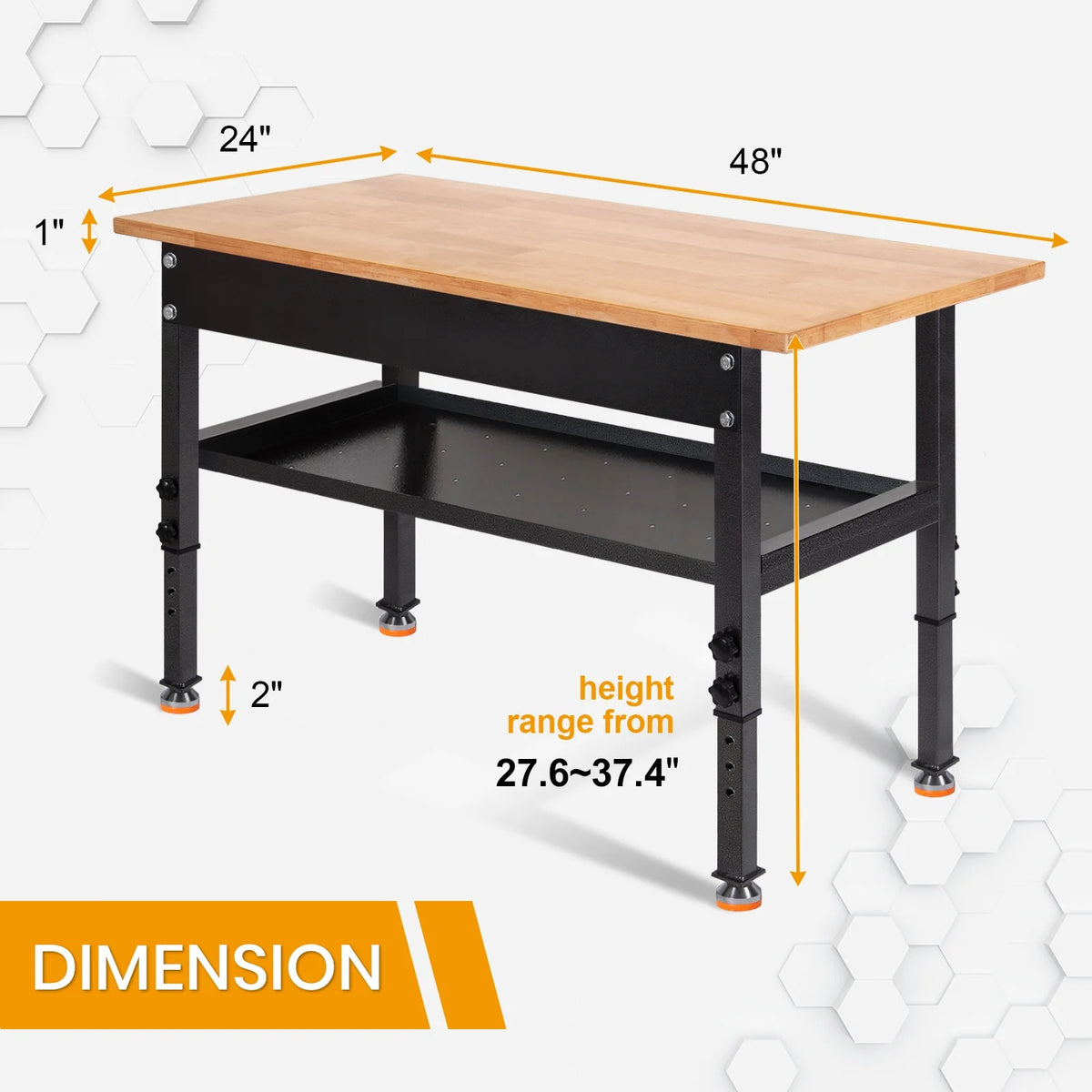 48" Adjustable Heavy-Duty Workbench with Rubber Wood Top C508