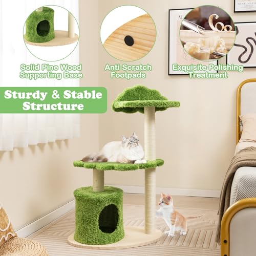 Multi-level Modern Wood Cat Tree with Sisal Scratching Posts A254