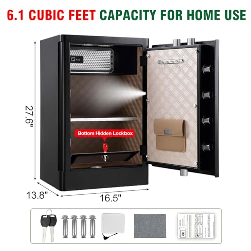 7.2 Cu ft Biometric Home Safe Fireproof Waterproof Anti-Theft Touch Screen Fingerprint Safe Box With Hidden Compartment Separate Lock Box Led Light J4098
