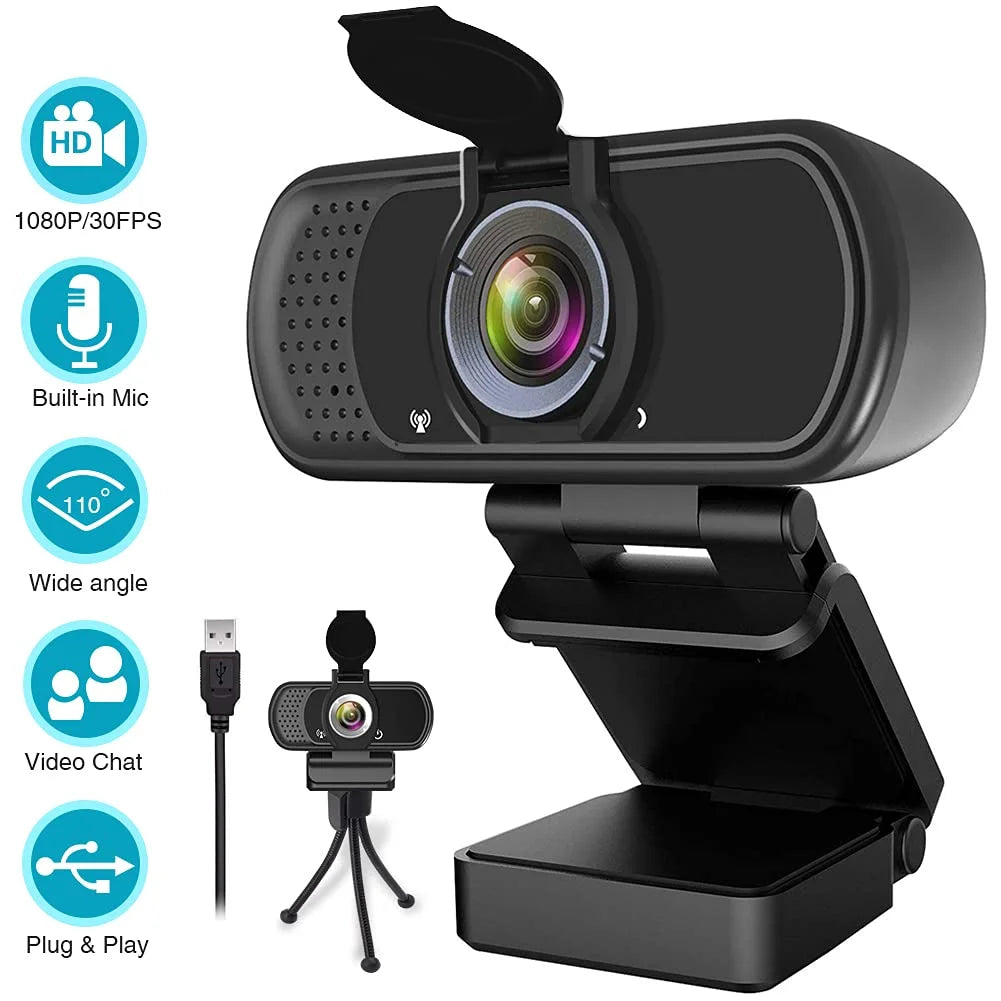 1080P Webcam with Microphone and Tripod Stand, Black A419185