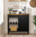 Black Wood Coffee Bar Cart with Storage Cabinet and Adjustable Shelves X5660