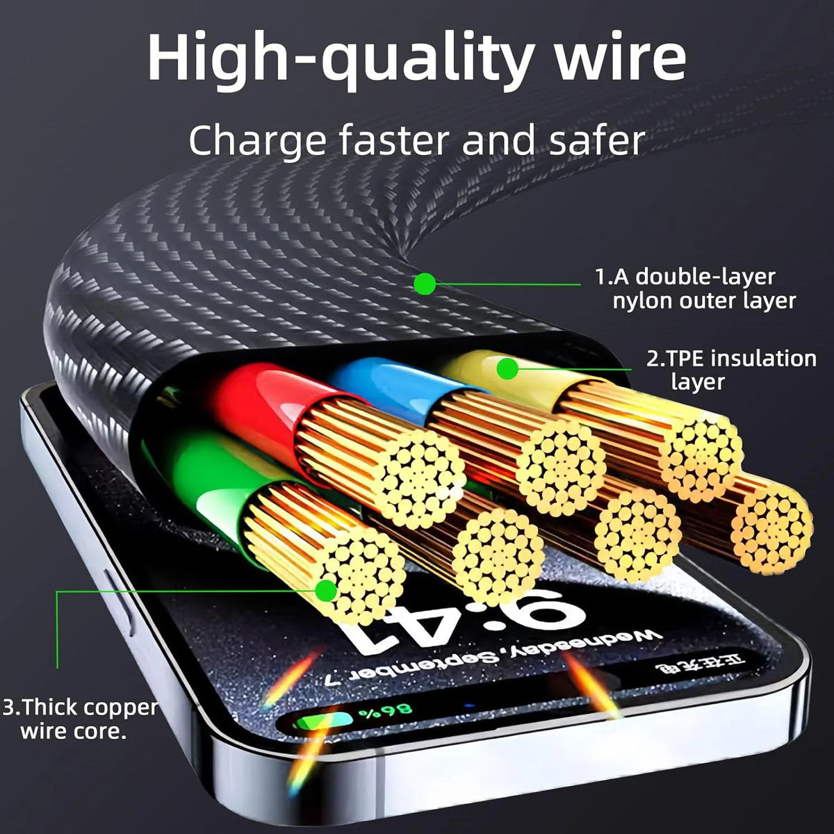 4-in-1 6.6FT fast charging cable with LED display W957