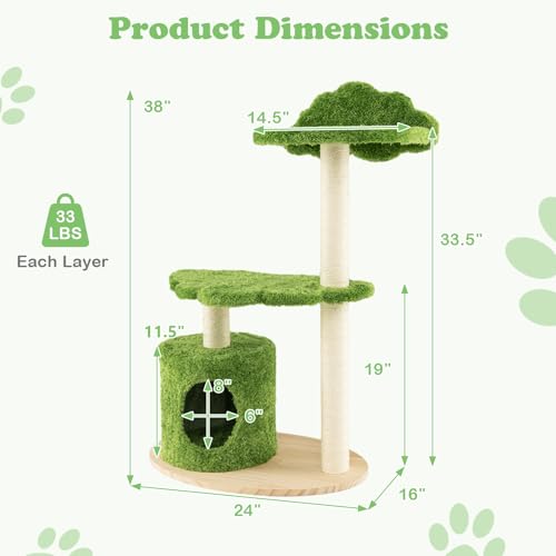 Multi-level Modern Wood Cat Tree with Sisal Scratching Posts A254