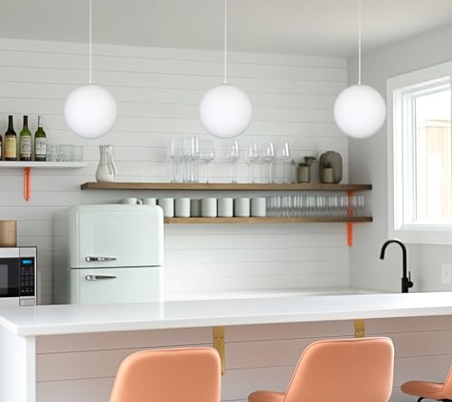 14" Mid-Century Modern Hanging Orb Pendant Light with Smooth Matte White Frosted Diffuser, Cool Brass Finish H308845