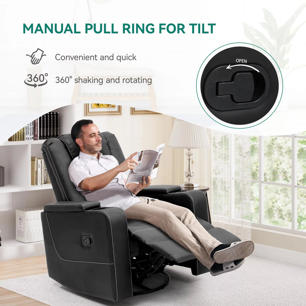 Black Leather Swivel Recliner Q258651