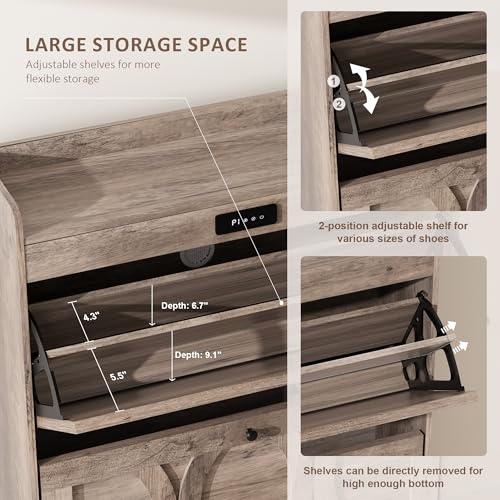 Rustic White Shoe Storage Cabinet with 2 Flip Drawers E75450