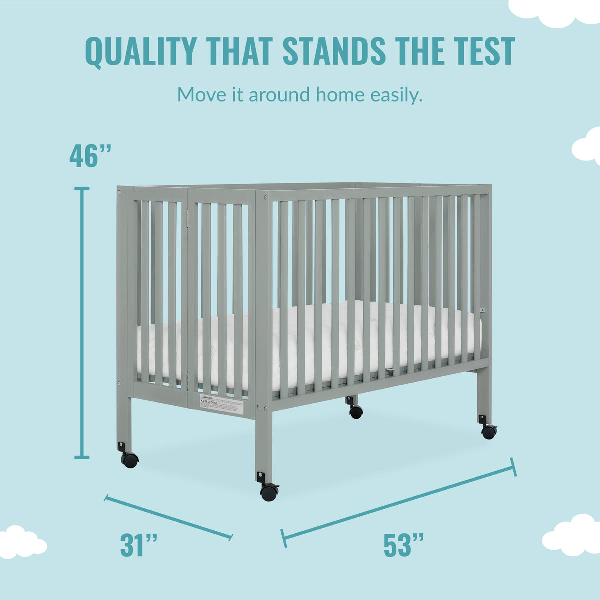 Cool Grey Full-Size Folding Crib F59181