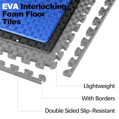 1" Thick EVA Interlocking Foam Gym Flooring Mat, Black (24 Sq Ft) M77734