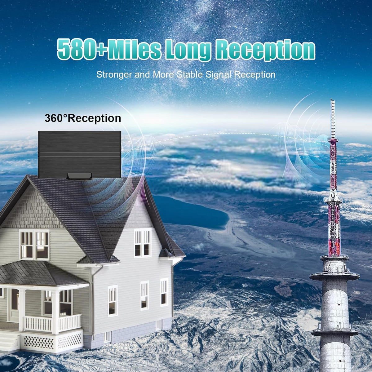 Digital TV Antenna with Amplifier up to 500+ Miles Range D24364