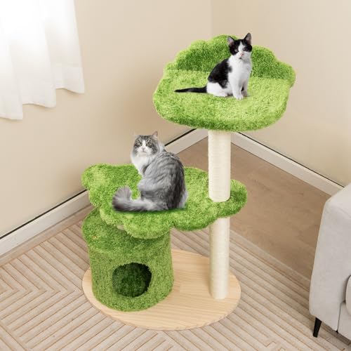 Multi-level Modern Wood Cat Tree with Sisal Scratching Posts A254