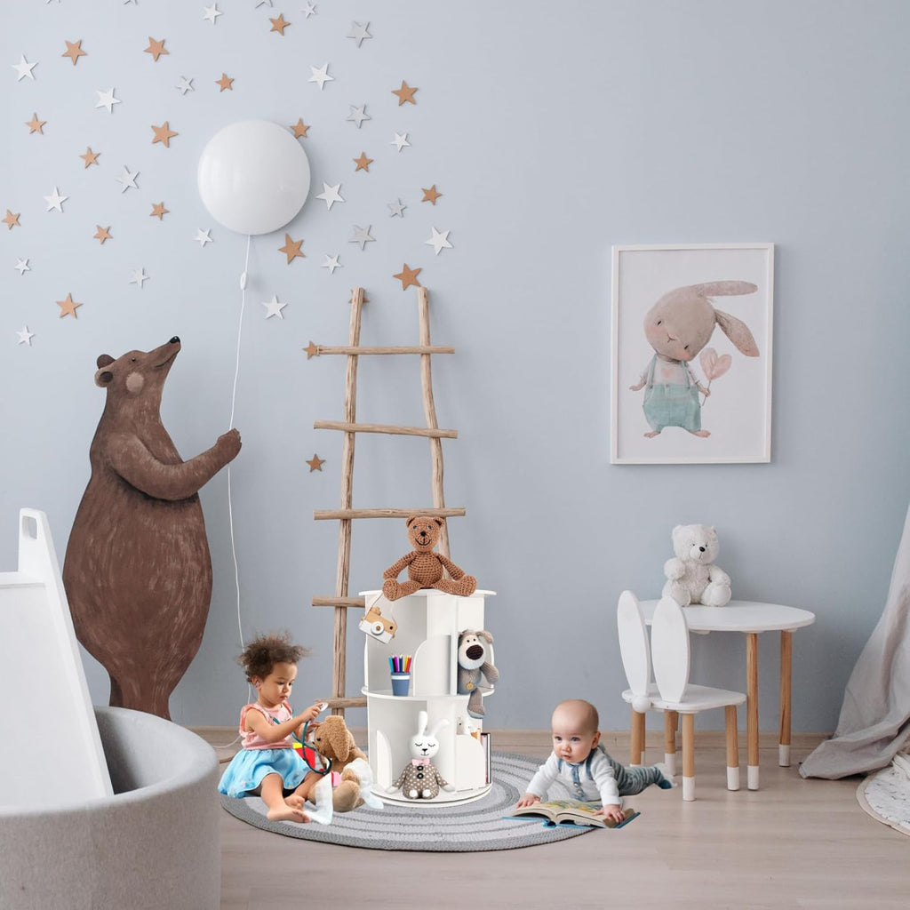 White 2 Tier Rotating Bookshelf W631555