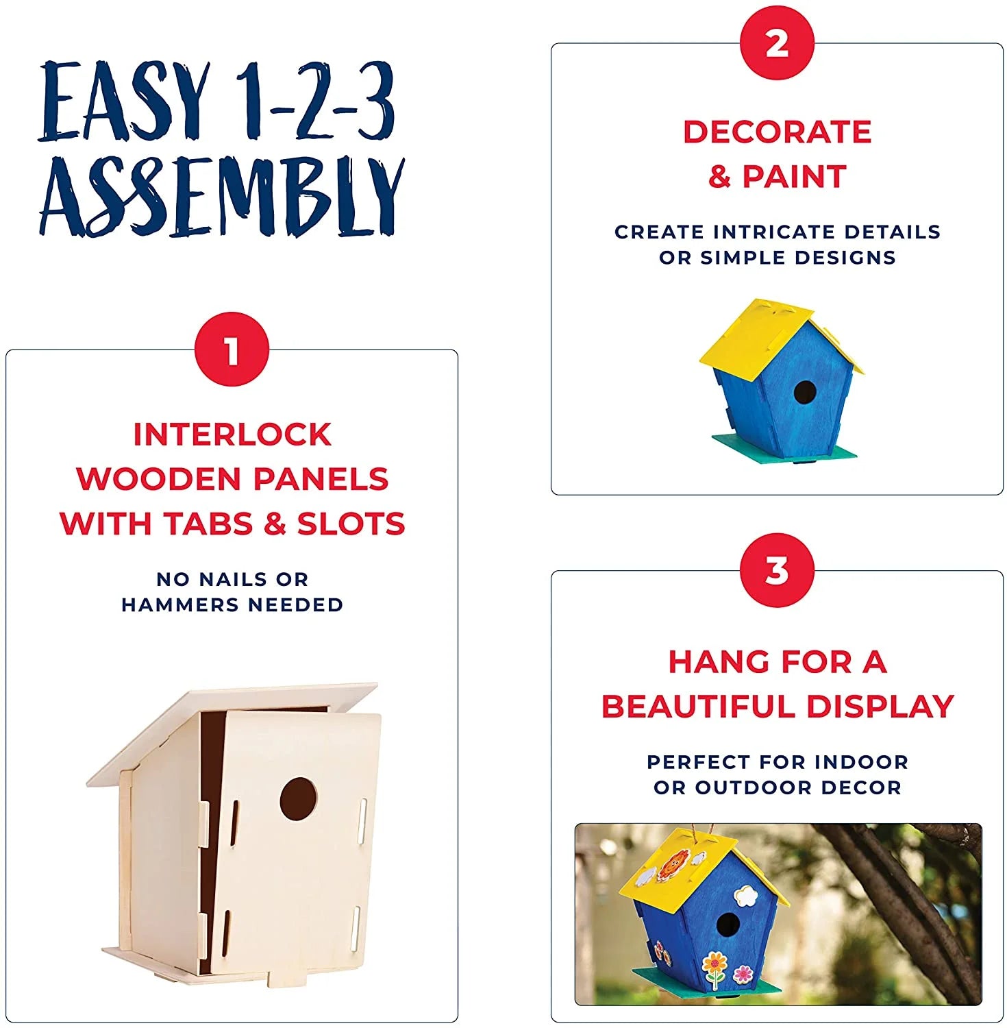 12 Wooden Birdhouse Crafts for Kids with Paint Strips, Paintbrushes & Stickers A99802
