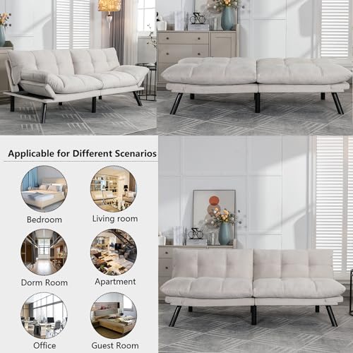 Linen Futon Sofa Bed, Convertible Folding Couch, Double Loveseat Bed (Linen Dark Gray) M33944