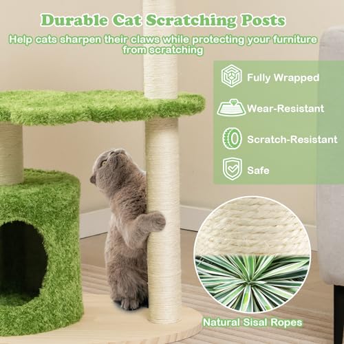 Multi-level Modern Wood Cat Tree with Sisal Scratching Posts A254