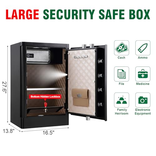 7.2 Cu ft Biometric Home Safe Fireproof Waterproof Anti-Theft Touch Screen Fingerprint Safe Box With Hidden Compartment Separate Lock Box Led Light J4098