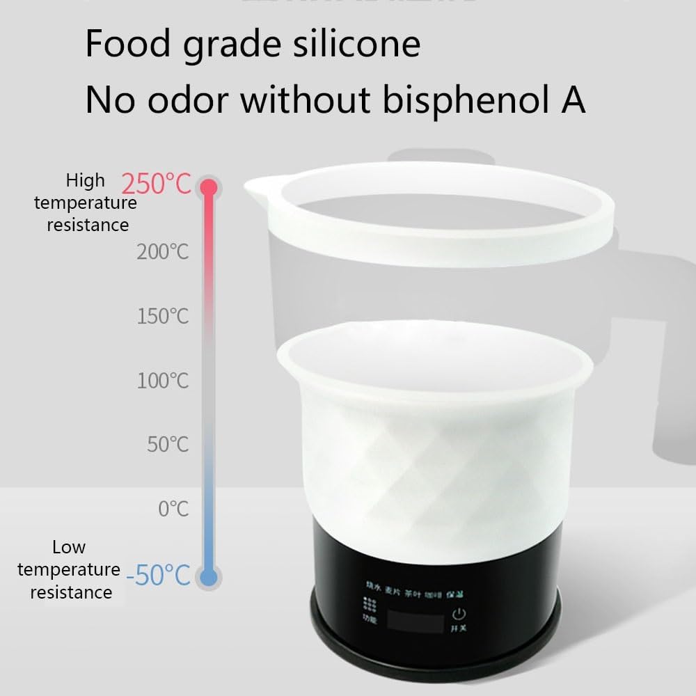 Travel Foldable Electric Kettle Portable Silicone Collapsible Kettle with LED Digital Display Food Grade Silicone BPA Free Boil Dry Protection 0.6L Z18695