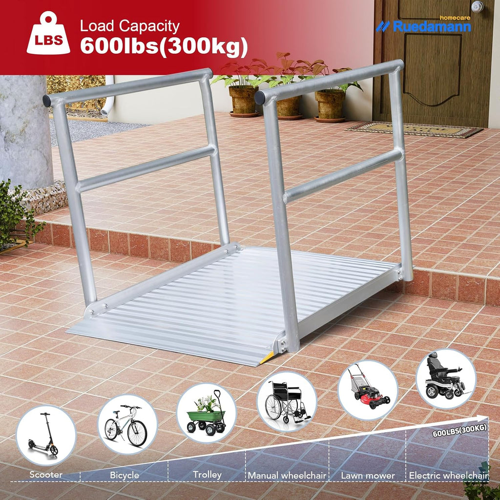 Aluminum Wheelchair Ramp with Handrails, 600 Lbs Capacity, Non-Slip U3504