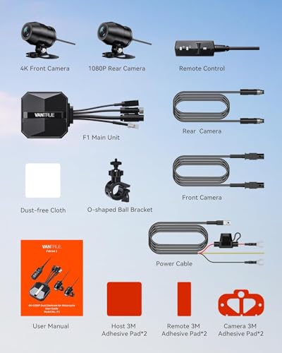 Motorcycle 4K Dash Cam Front and Rear, IP67 Waterproof, GPS Wi-Fi Z60960
