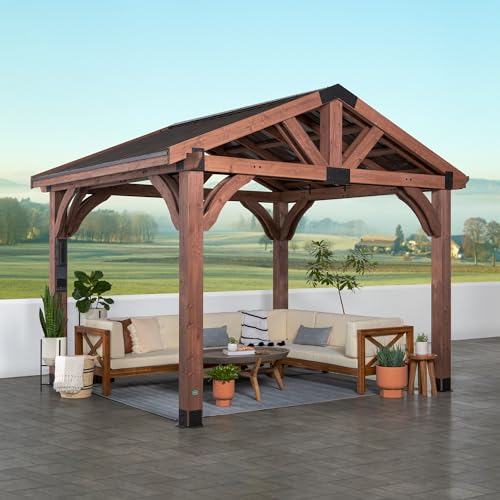 16 ft. x 12 ft. Cedar Wood Gazebo with Thermal Insulated Steel Roof M1147
