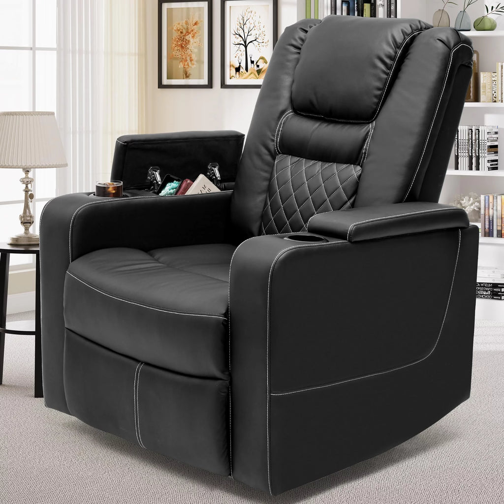 Black Leather Swivel Recliner Q258651