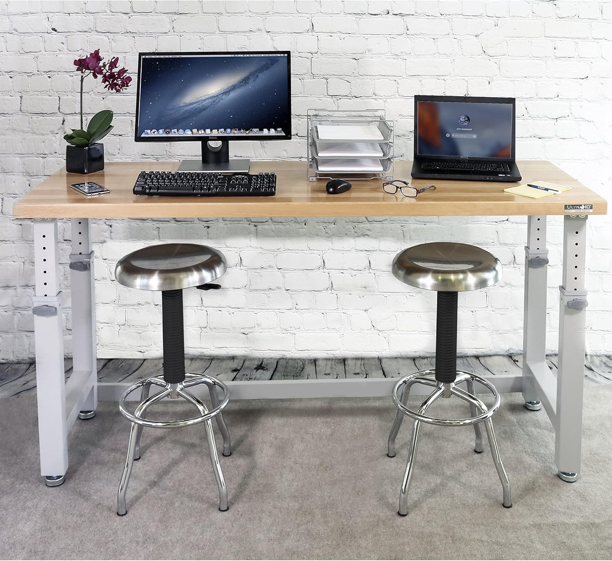 72" Granite Grey Height Adjustable Wood Top Workbench Desk M890
