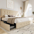 Light Grey Queen Size Platform Bed Frame with 4 Storage Drawers P82166