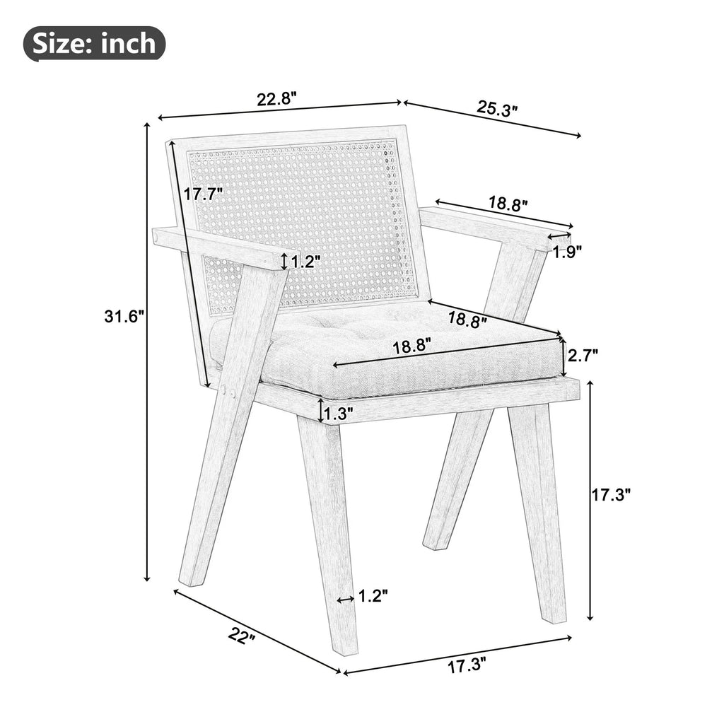 Black Accent Chair with Rattan Backrest and Padded Seat C76365