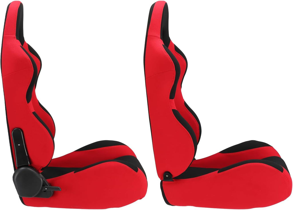 2Pcs Universal Fully Reclinable Nylon Racing Seats Double Slide Black and Red F8716